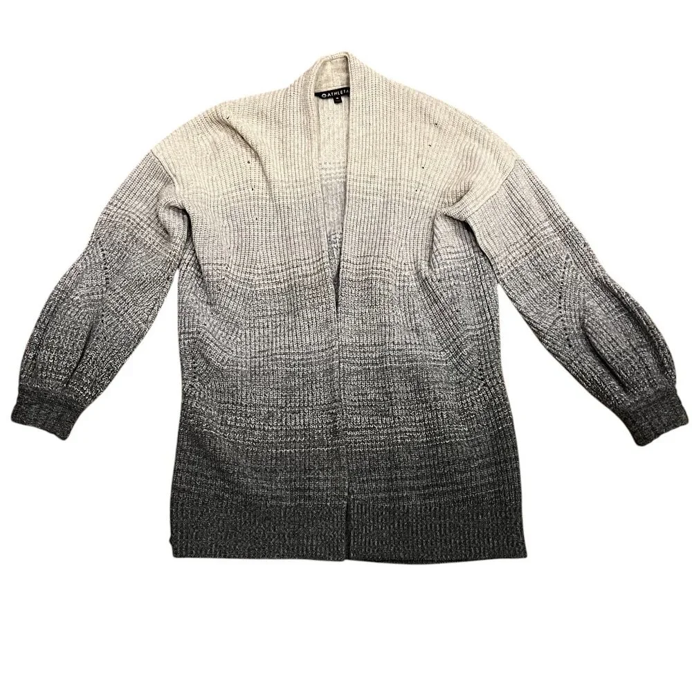 Athleta Lucca Wool Cashmere Open Cardigan, Ombré Gray Ivory, M